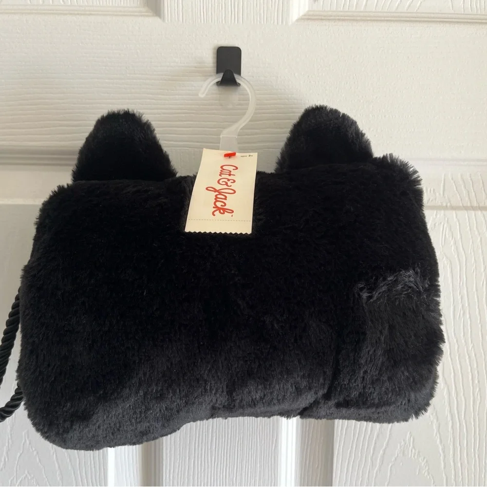 NWT Cat & Jack Black Cat Theme Faux Fur Hand Mit